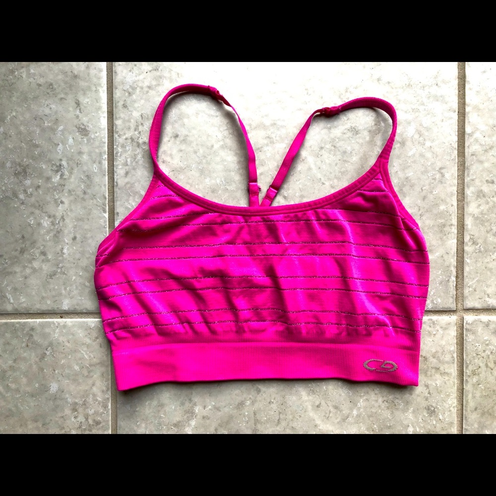 Fushia With Silver Stripes Champion Sports Bra